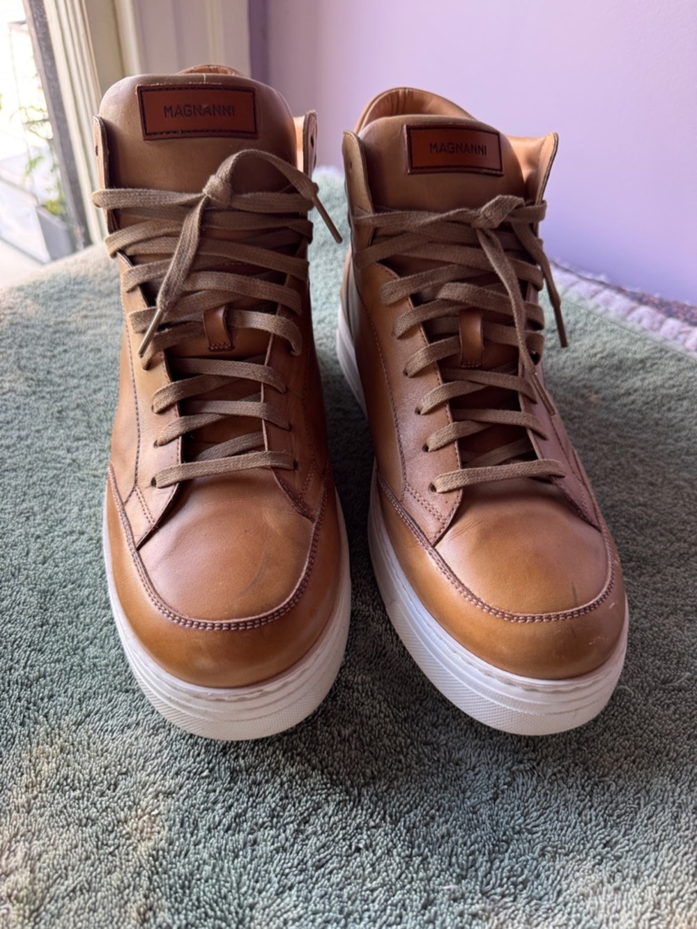 Magnanni Brown Leather High-Top Sneakers with White Sole